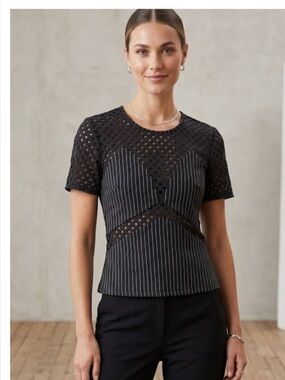 NWT Supertrash Teka Black White Pinstripe Top Size Small